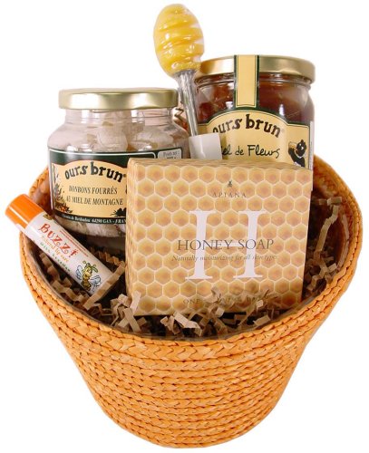 Honey bees Abuzz Gift basket: Honey candy, soap, French Flower honey, lip balm & more by Honey