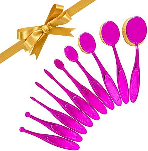 Professional 10 Piece Oval Makeup Brush Set, Great for Foundation, Concealer and Contouring