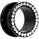 5/8 Black Anodized Titanium Clear Gem Screw Fit Tunnel