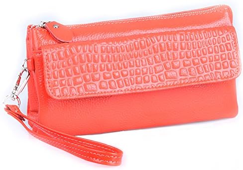 Women's Leather Crossbody Purse Wristlet Handbag Zipper Organizer Card Holder (Pink)