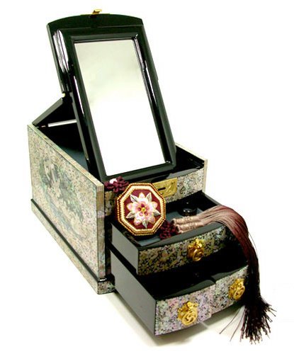 wood standing jewelry box Free Standing Mirror Jewelry Box | 415 x 500