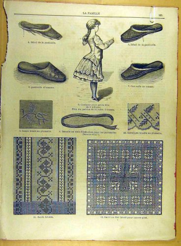 1885 LADIES FASHION DRESS CHILD SHOES LACE FRENCH PRINT