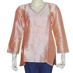 Kurti Pink Dresses from India Spring and Summer Fashion Embroidery Size S