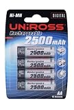 UniRoss 4 x AA Ni-Mh 2500 mAh Rechargeable Batteries