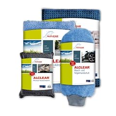 ALCLEAR 8201000 Profi Autopflegeset 4teilig bestehend aus Trockenwunder, 2-Seiten Allrounder, Waschhandschuh sowie Microcar Autoschwamm