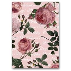 Valentine's Day with Large Pink Roses - 5" x 7" Vellum Overlay Valentine's Day Greeting Card