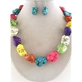 Beautiful X-Chunky Genuine Turquoise, Red Coral and More Stone Necklace and Earrings Set... by Necklaces Ks Charming Designs