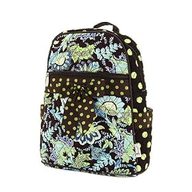 Medium Belvah Quilted Backpack Purse - Blue Green Paisley in Chocolate Brown (11"x 13" x 5") ** Not Vera Bradley Backpack**