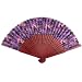 Smothered In Purple Flower Love - Silky Satin Fabric - Perforated Red Tint Wood Hand Held Folding Fan