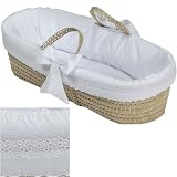 Floral Eyelet Trimmed Moses Basket - color blue ribbon