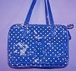 Designer Dog Carrier - Fully Enclosed Patent Vinyl Polka Dots Pet Carrier - Blue/ White