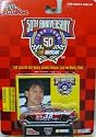 1998 - Racing Champions - NASCAR 50th Anniversary - Elton Sawyer - No. 38 Barbasol Ford Taurus - 1:64 Scale Die Cast Replica Car, Collectible Card and Display Stand