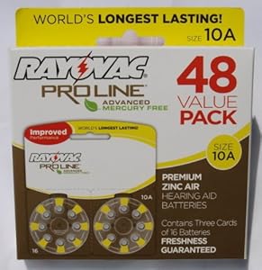 Rayovac Mercury Free Proline Advanced Size 10 Hearing Aid Batteries, Total of 48 Batteries