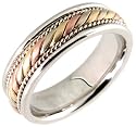 14K. Tri Color Hand Woven Braided Design Comfort fit Wedding Band