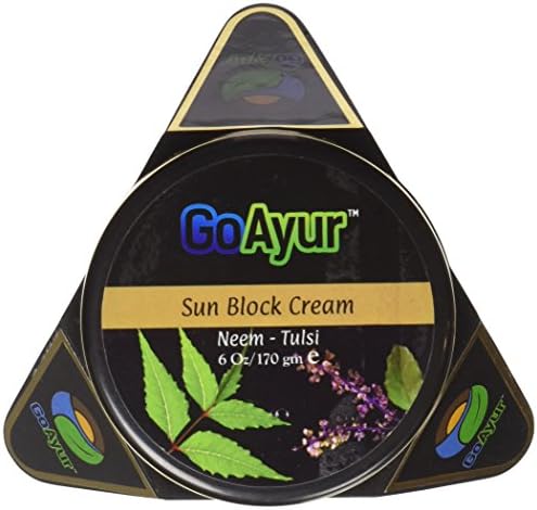 GoAyur Neem Tulsi Ayurvedic Sun Block Cream with SPF 50, Natural Sunburn, UV Protection &amp; Herbal Sun Care Cream, Ultra-Moisturizer for Dry &amp; Oily Skin, 100% Natural Actives, Natural Fragrances, 6 oz