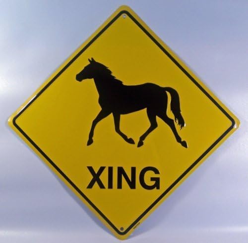 Horse Xing Crossing Funny Road Sign-Tin/Metal by tiggersmall