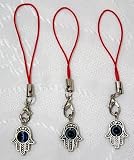 Lot of 3 Hamsa RED Charm Straps - Revolving Lucky Eye Hamsa Hand Kabbalah Amulet Pendant iPhone Mp3 Cell Phone Charm Straps for 