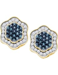 0.75CTW BLUE DIAMOND FLOWER EARRINGS