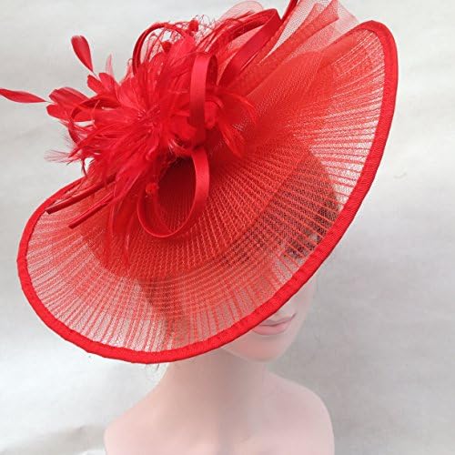 Big Kentucky Derby Feather Floral Organza Headband Fascinator Cocktail Hat Red