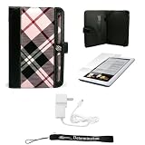 Pink Plaid Melrose Case with Screen Protector for Barnes and Noble NOOK + Includes a Home Wall Charger easy to Travel