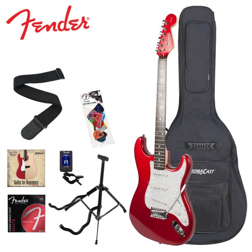 Fender Starcaster JF-028-0002-509-KIT-1 Candy Apple Red Electric Guitar with Stand, Strap, Strings, Gig Bag, DVD, Tuner and Pick Sampler