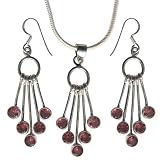 Silver Pendant and Earring with Garnet Gemstones Jewelry 26 Grams