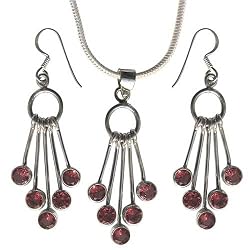 Pendant & Earring Silver Garnet Gemstones Jewelry (gpers023)