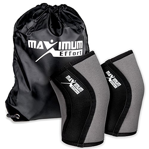 Maximum Effort 7mm Compression Knee Sleeves (Pair) - Best Knee Support - Injury Prevention, Faster Recovery, Improved Performance - Ideal for Gym Workouts, Weightlifting, Crossfit, etc.- FREE Gym Bag