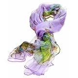 Women's Multi Function 100% Pure Silk Purple Butterfly Scarf/Headwear- Tested by leading authority