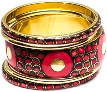 craftelephant Women's Inlay Set Handwork Traditional Bangle 2X6Inch Red