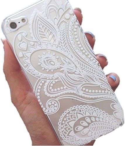 iPhone 5S Case, Wendy's StoresTM Clear Plastic Case Cover for Apple Iphone 5 5S 5G (Henna White Floral Paisley Flower Mandala)