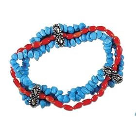 Turquoise and Coral Bracelet by Silvermoon