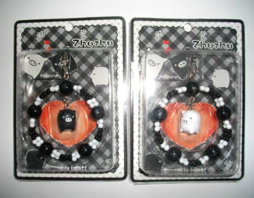 2 Monokuro Boo Pigs Black & White Pigs Mascot Charm Strap Set