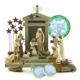 Willow Tree 19 Piece Nativity Set By Susan Lordi (Includes Ox and Goat) with Go Green! Compressed Bamboo Towels