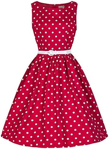 Hepburn Style Women's 1950s Vintage Polka Dots Swing Party Casual Dress with Belt
