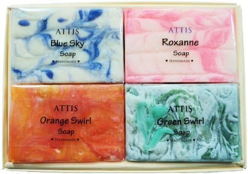 ATTIS Natural Handmade Marble Soaps Selection Gift Set of 4 (set1) | Vegan | with Coconut Oil, Shea Butter, Cocoa Butter &amp; Aloe Vera gel