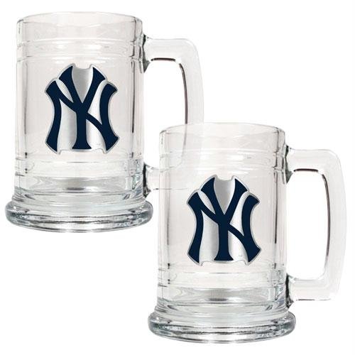 MLB New York Yankees Two Piece 15-Ounce Glass Tankard Set- Primary Logo