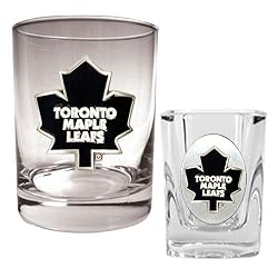 Toronto Maple Leafs NHL Rocks Glass & Square Shot Glass Set - Primary Logo by Great American Products