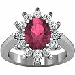 14K White Gold Rhodolite Garnet and Diamond Ring