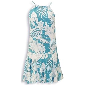 Drop Waist Halter Dress - Fancy Garden Hawaiian Aloha Drawstring Back Flared Circular Skirt Halater Sun Dress