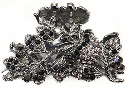 New Arrival Flower Leaf with Bird Design Metal Hair Clip - Hematite Color