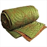 Silk Coverlet in Rust / Sage Size: King