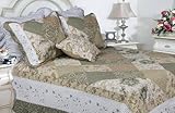 [Laura] 100% Cotton 3PC Floral Vermicelli-Quilted Embroidered Patchwork Qui ....