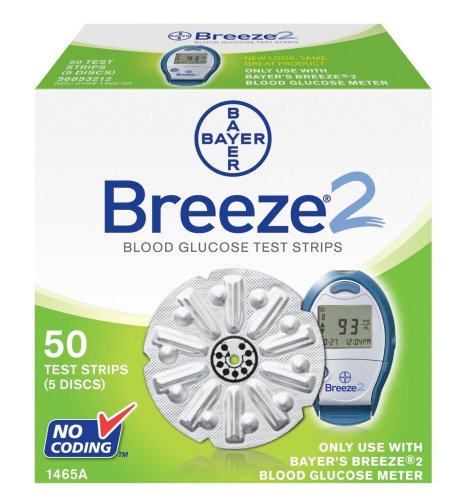 Bayer Breeze2 Blood Glucose Test Strips, 5 Discs (50 Test Strips)