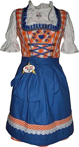 Blitz Dirndl 3pcs Bt23 Dirndl 90cm Color: Orange - White - Blue (4-XS)