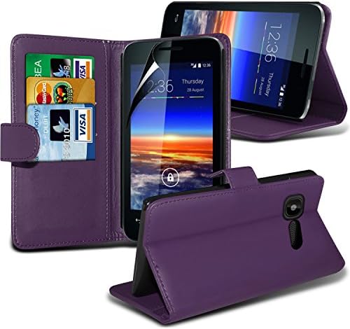 Fone-Case ( Purple ) Vodafone Smart 4 Mini Faux Stylish PU Leather Wallet Credit / Debit Card Flip Case Skin Cover With Screen Protector Guard