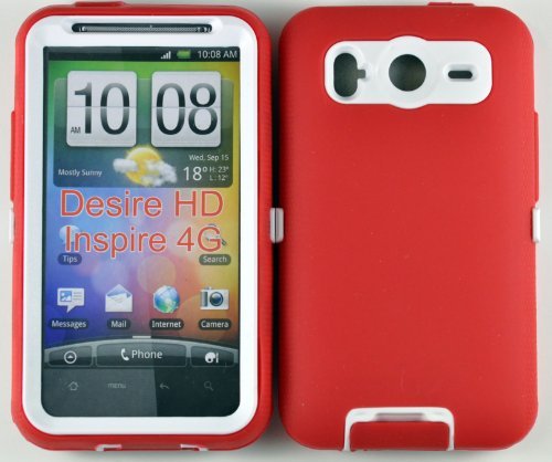 LiViTech(TM) Double Layer Hard Case for HTC Desire HD / Inspire 4G (White) (Red / White)