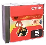 TDK : TDK DVD+R 4.7GB 4X Recordable Media with Jewel Cases (5-Pack, DVD+R47CBXS5)