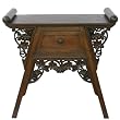 Handmade Asian Furniture - 26" Carved Teak Wood & Rattan End Table / Nightstand With Dark Finish