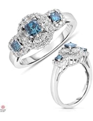 Amazing1 1/5CTTW Blue and White Diamond Fashion Ring 14K White Gold